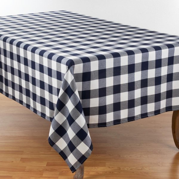Saro Lifestyle SARO  70 x 180 in. Rectangular Buffalo Plaid Design Cotton Blend Tablecloth - Blue 5026.NB70180B